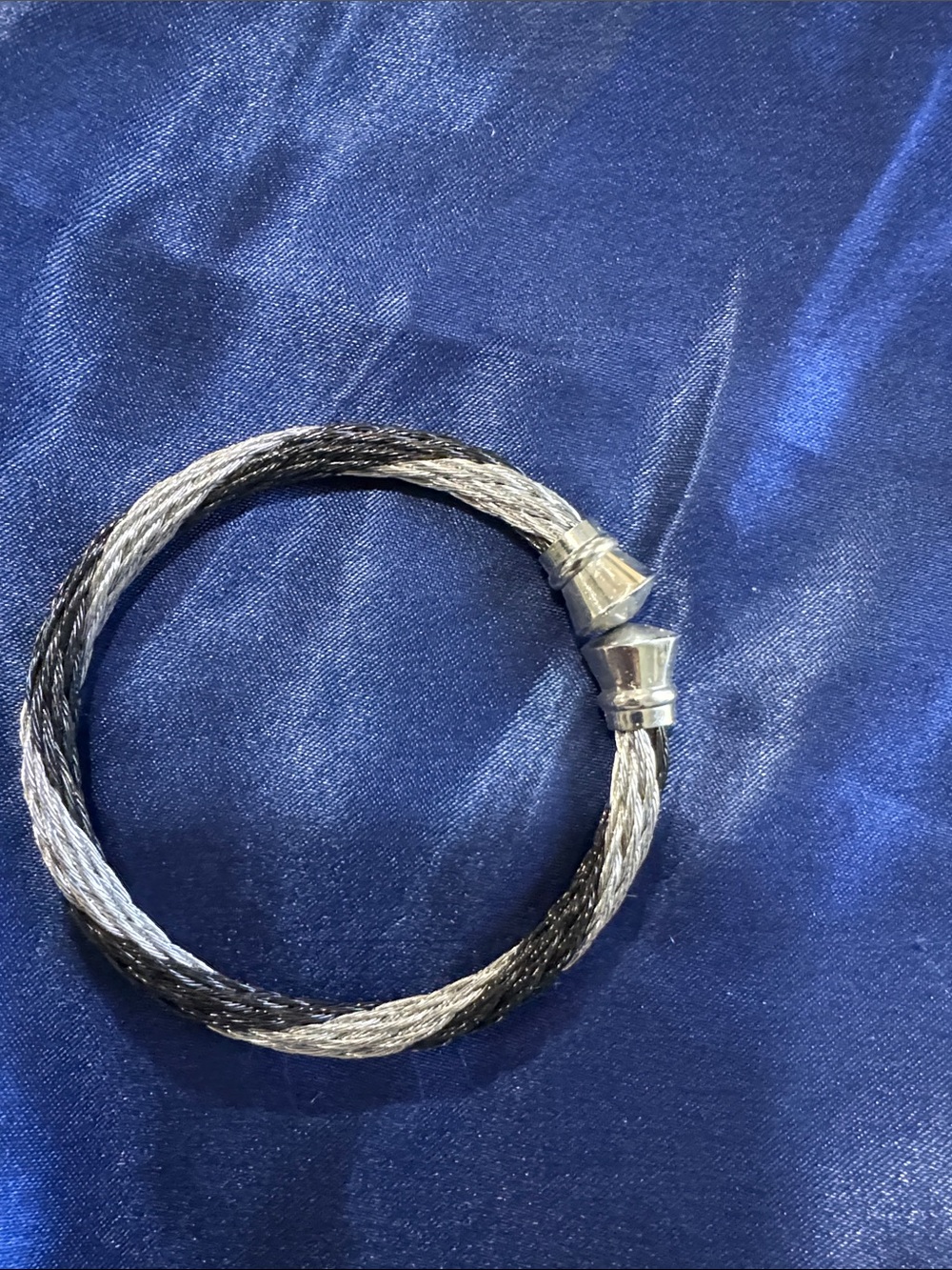 Sterling-Style Two-Tone Wire Cable Bracelet - Silver & Black
